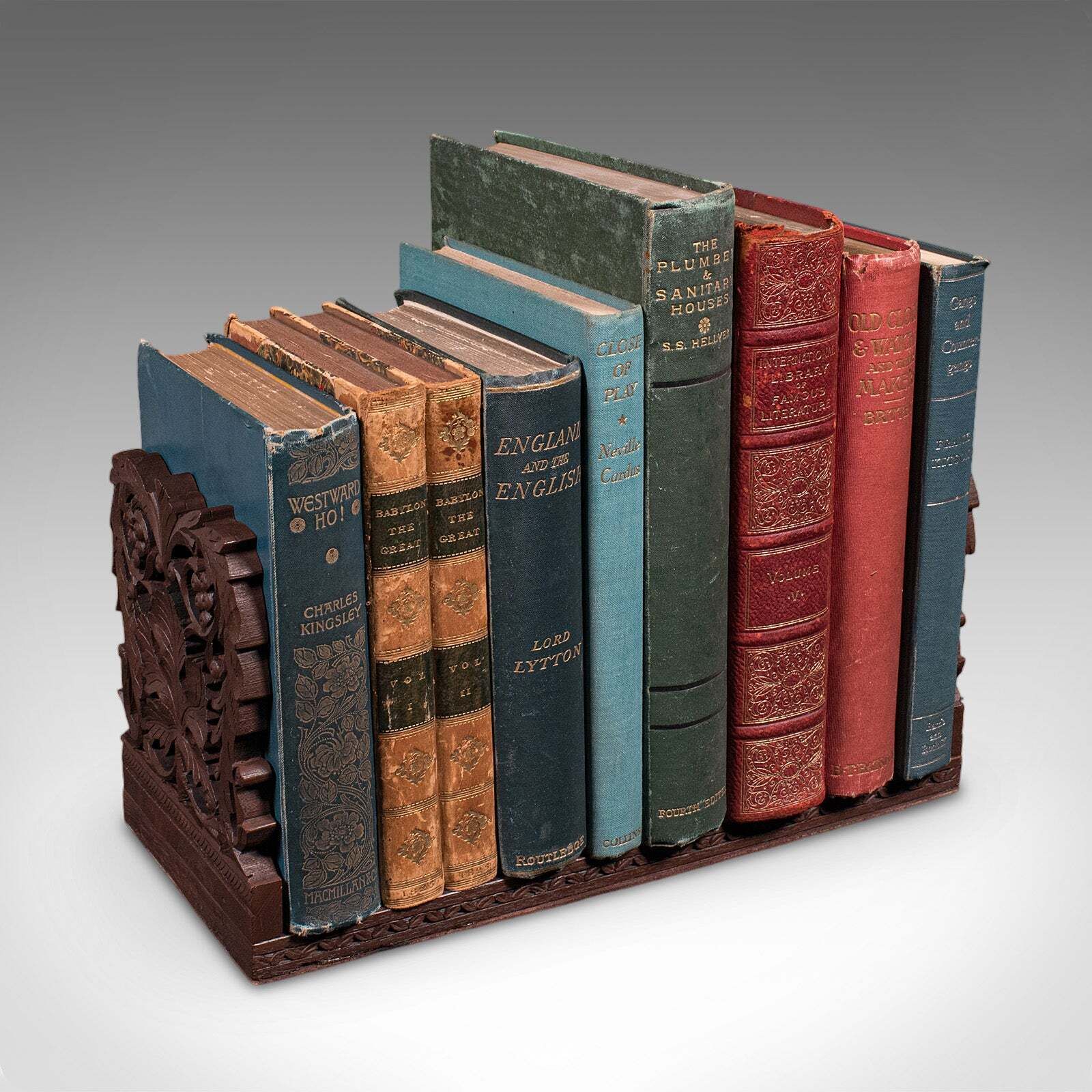 Vintage Carved Book Slide, Anglo Indian, Teak, Library Stand, Colonial, Art Deco photo furniture
