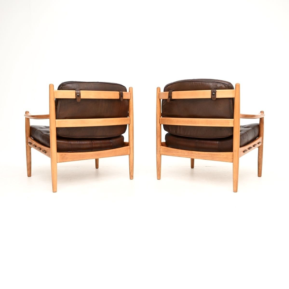 Pair Of Swedish Vintage Leather And Birch Armchairs By Ingemar Thillmark For Ope photo for sale