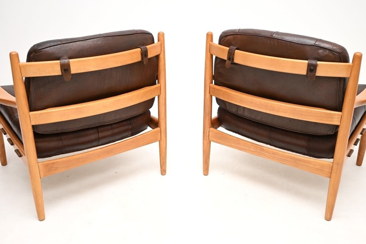 Furniture Pair Of Swedish Vintage Leather And Birch Armchairs By Ingemar Thillmark For Ope photo
