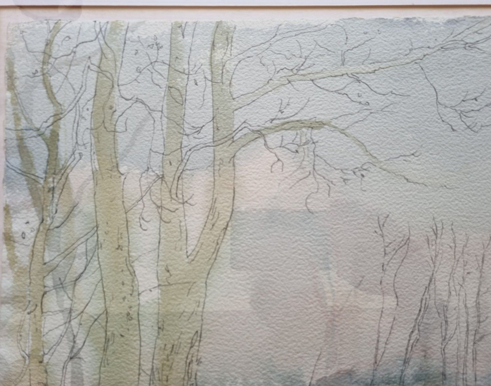 Large Framed Vintage Pen & Wash Painting Trees Landscape 'Mists' Audrey M Smith photo 73.0