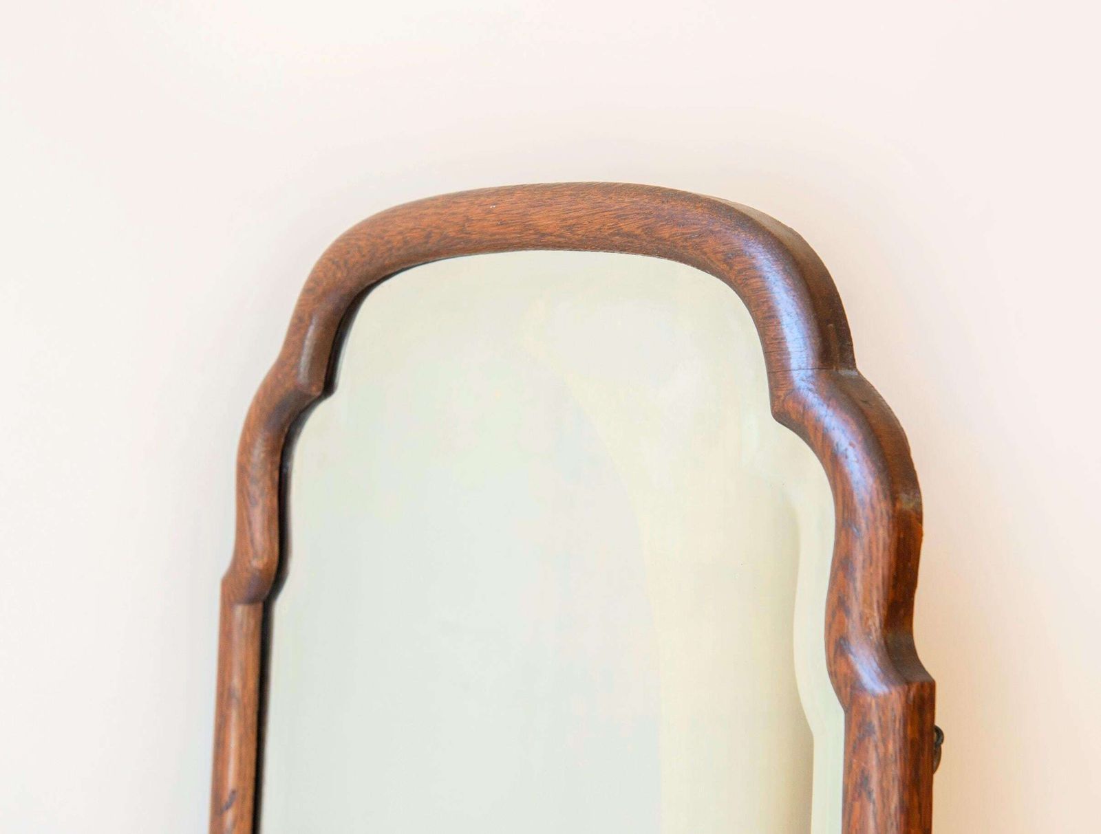 Antique Oak Mirror With Beveled Glass   Scalloped Frame   Large Curved Wooden Wall Mirror photo buy