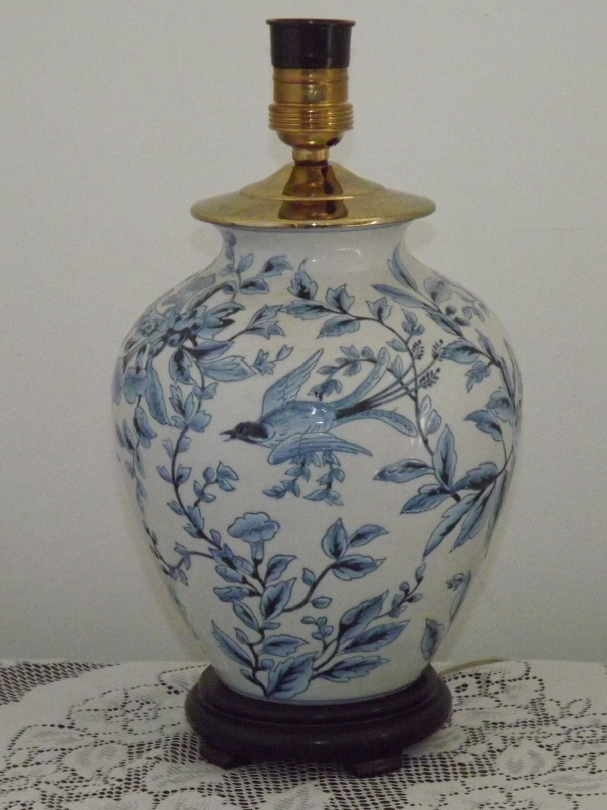 photo furniture Blue & White Chinoiserie Ginger Jar Table Lamp Raised Bird & Floral Motif