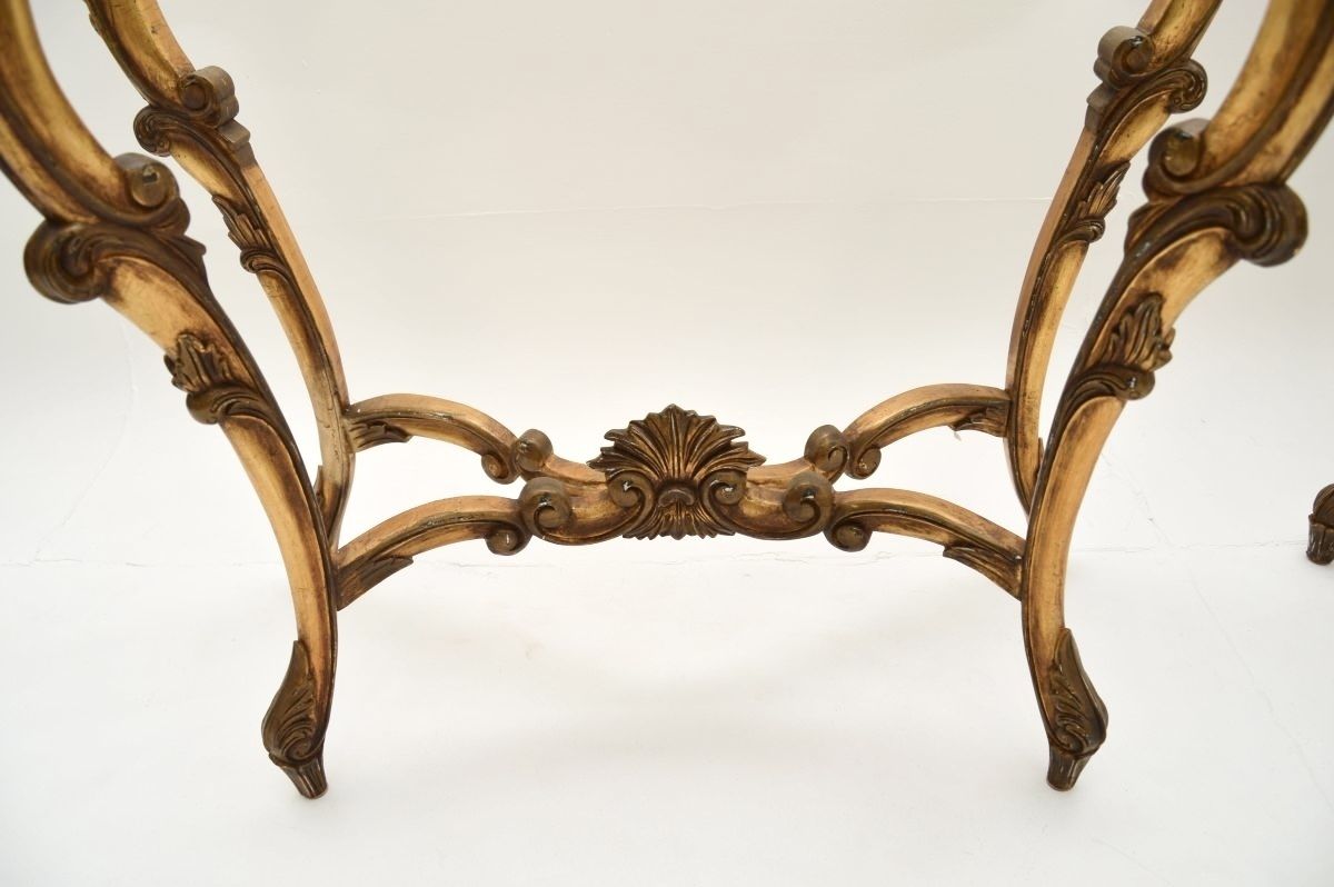 photo for sale Pair Of Antique French Gilt Wood Marble Top Console Tables