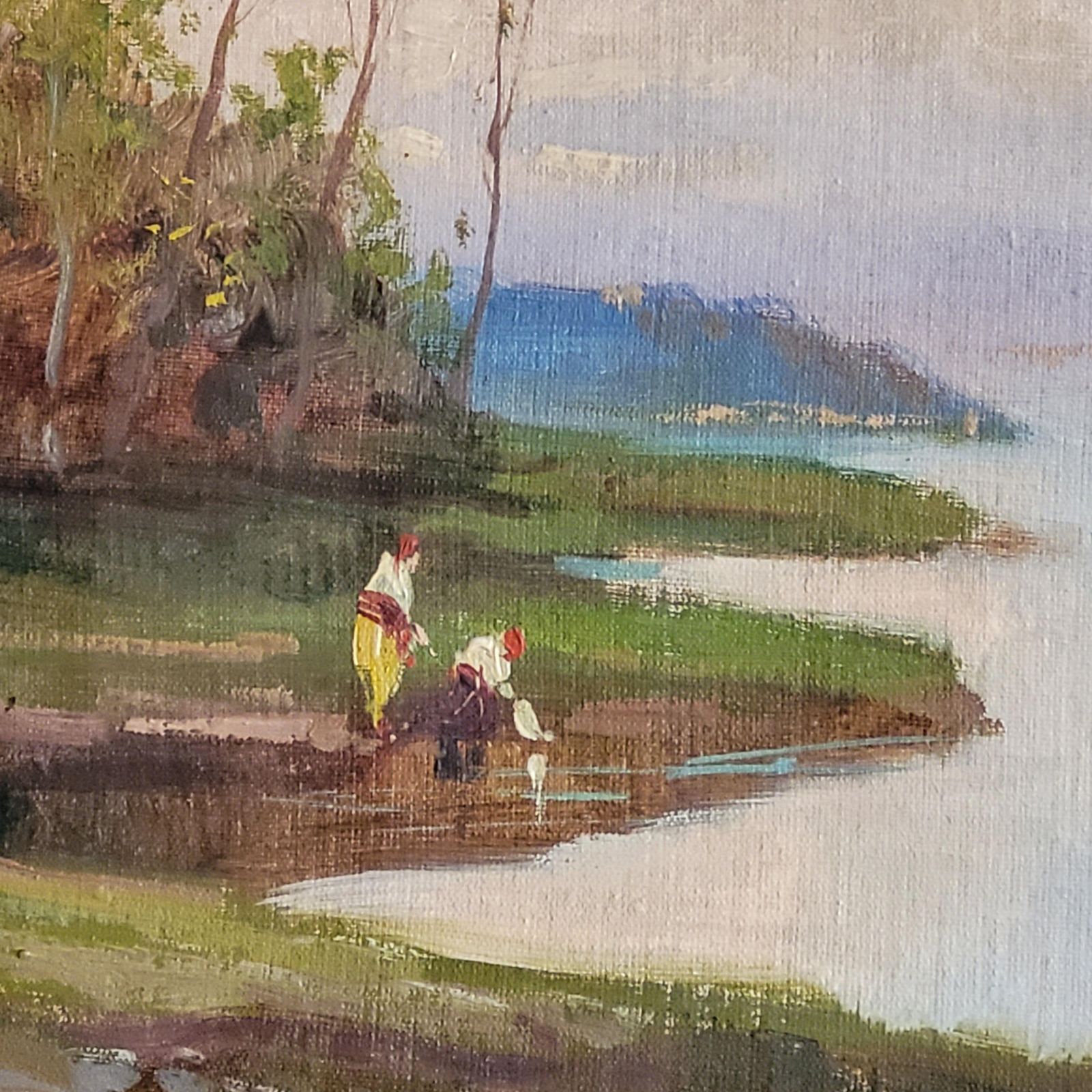 Impressionist Land And Riverscape Painting. Framed And Signed By Dino Rossi photo for sale