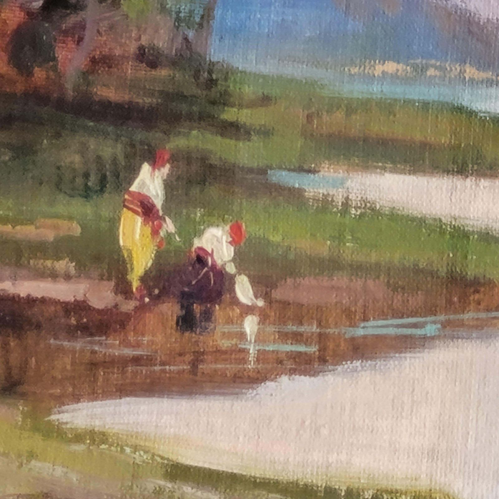 photo for sale Impressionist Land And Riverscape Painting. Framed And Signed By Dino Rossi