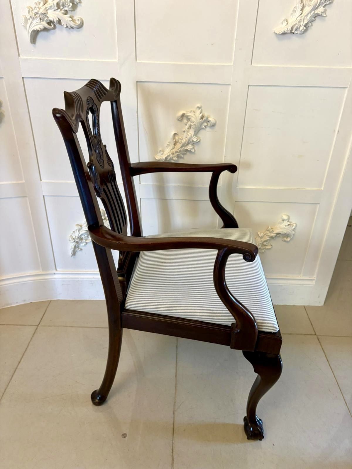 photo furniture Antique Set Of 10 Irish Mid 19th Century Carved Mahogany Dining Chairs Carvers Ball & Claw Feet