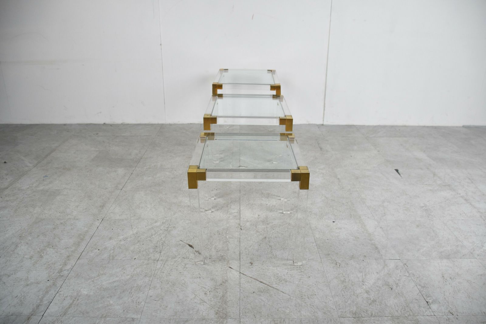 Nest Of Brass And Lucite Tables, 1970s photo for sale