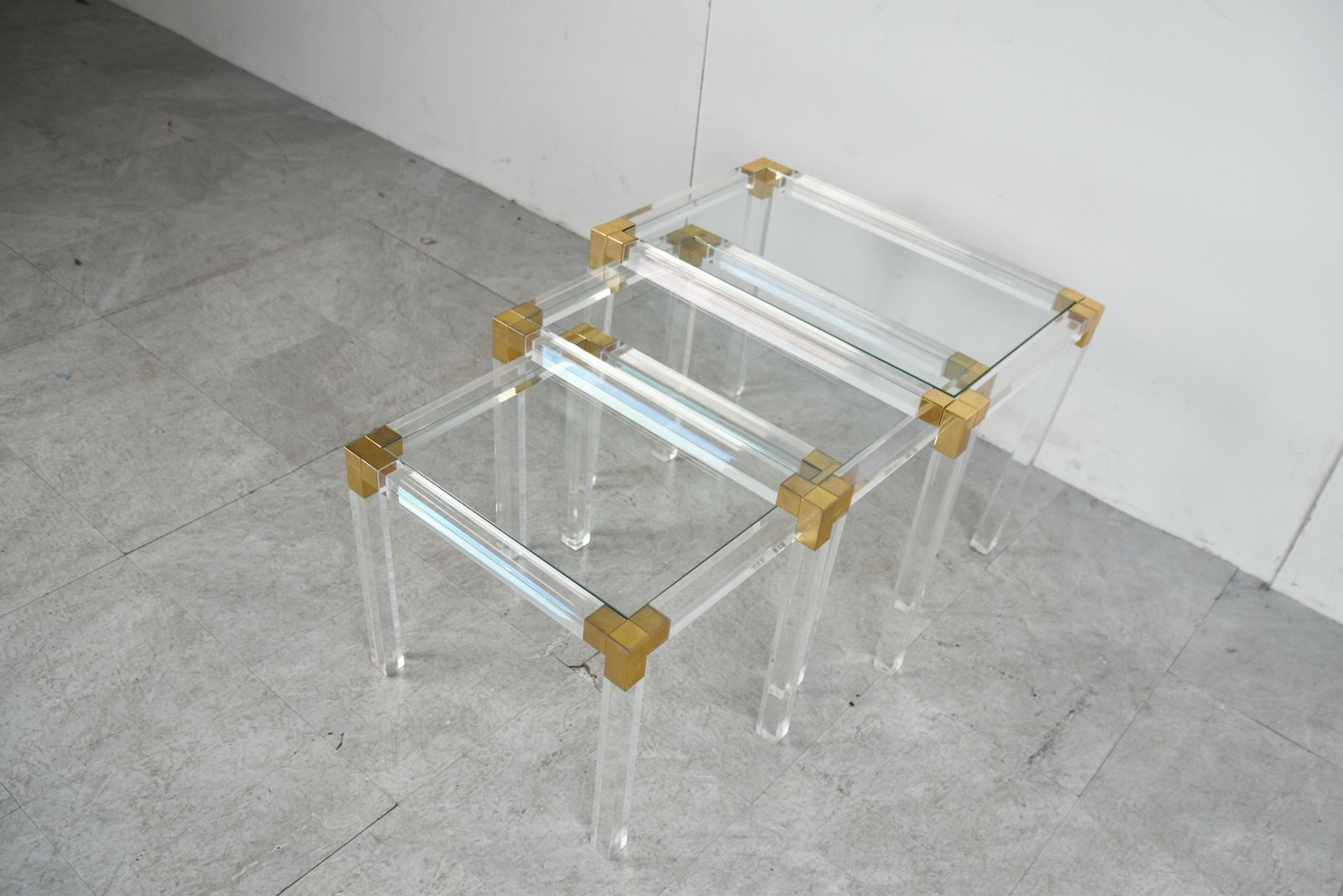 photo for sale Nest Of Brass And Lucite Tables, 1970s