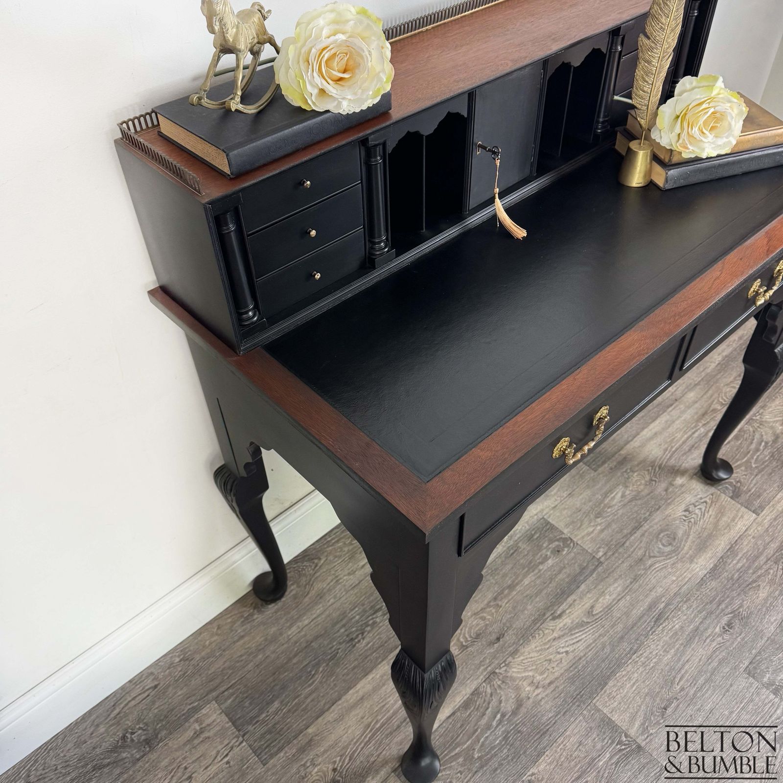 Vintage Writing Desk With Hidden Drawers In Black photo for sale