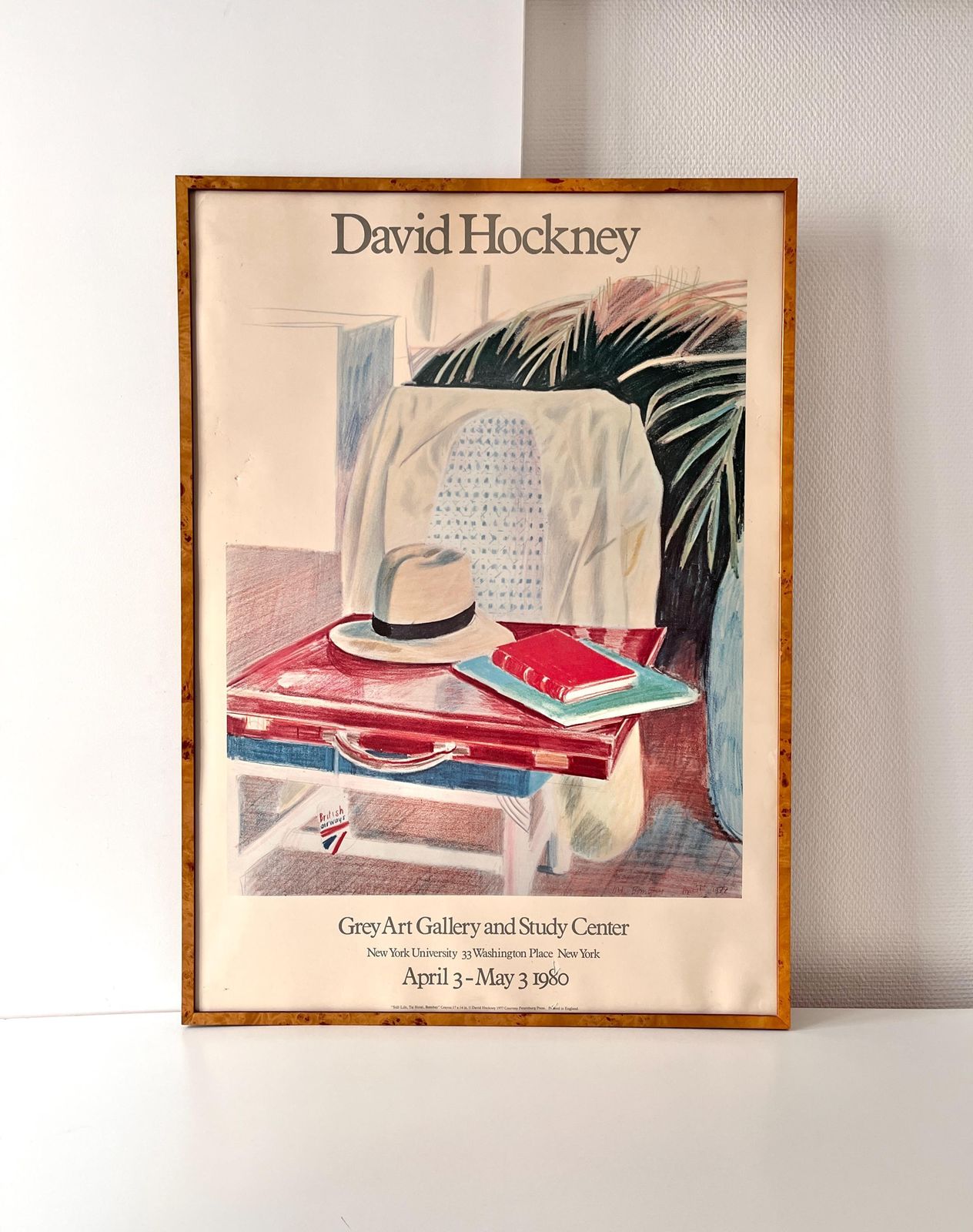 Giant Vintage Exhibition Poster By David Hockney, " Still Life, Taj Hotel, Bombay", Rare Printed Still Life Serigraphy 38inx27in