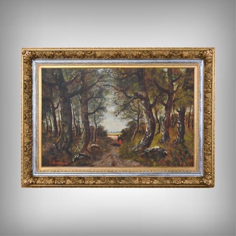 Painting “Walk In The Undergrowth”, Oil On Canvas, Signed L. Gourdon – 1896