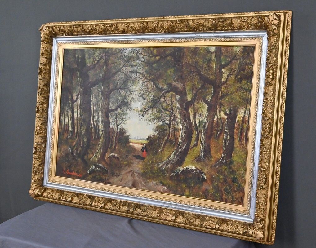 Painting “Walk In The Undergrowth”, Oil On Canvas, Signed L. Gourdon – 1896 photo Art