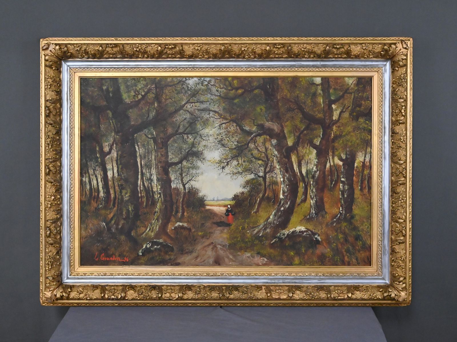 photo furniture Painting “Walk In The Undergrowth”, Oil On Canvas, Signed L. Gourdon – 1896