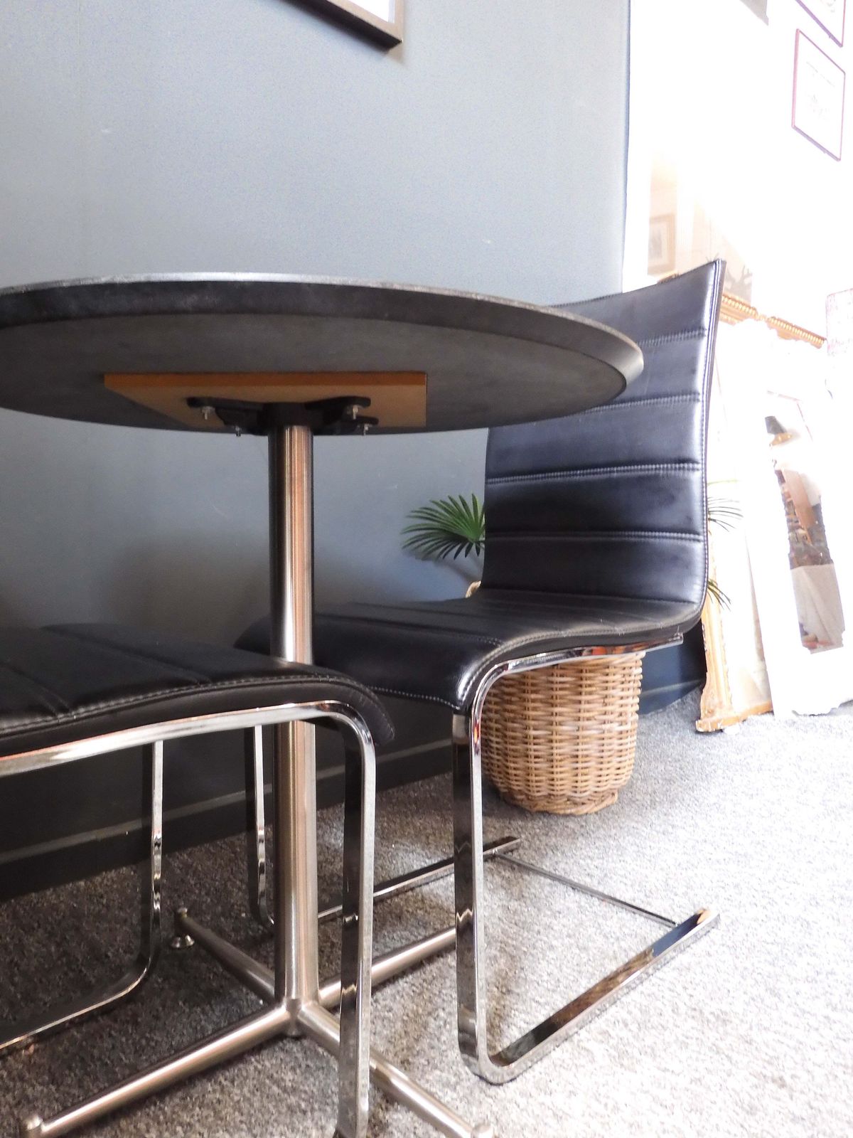 Custom Bespoke Mid Century Modern Bistro Set In Granite And Faux Leather – Unknown Origin, 1960s 1970s photo vintage
