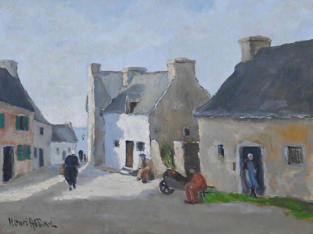 Painting "Village Scene", Oil On Canvas, Signed H. Albert – First Half Of The 20th Century photo 660.0