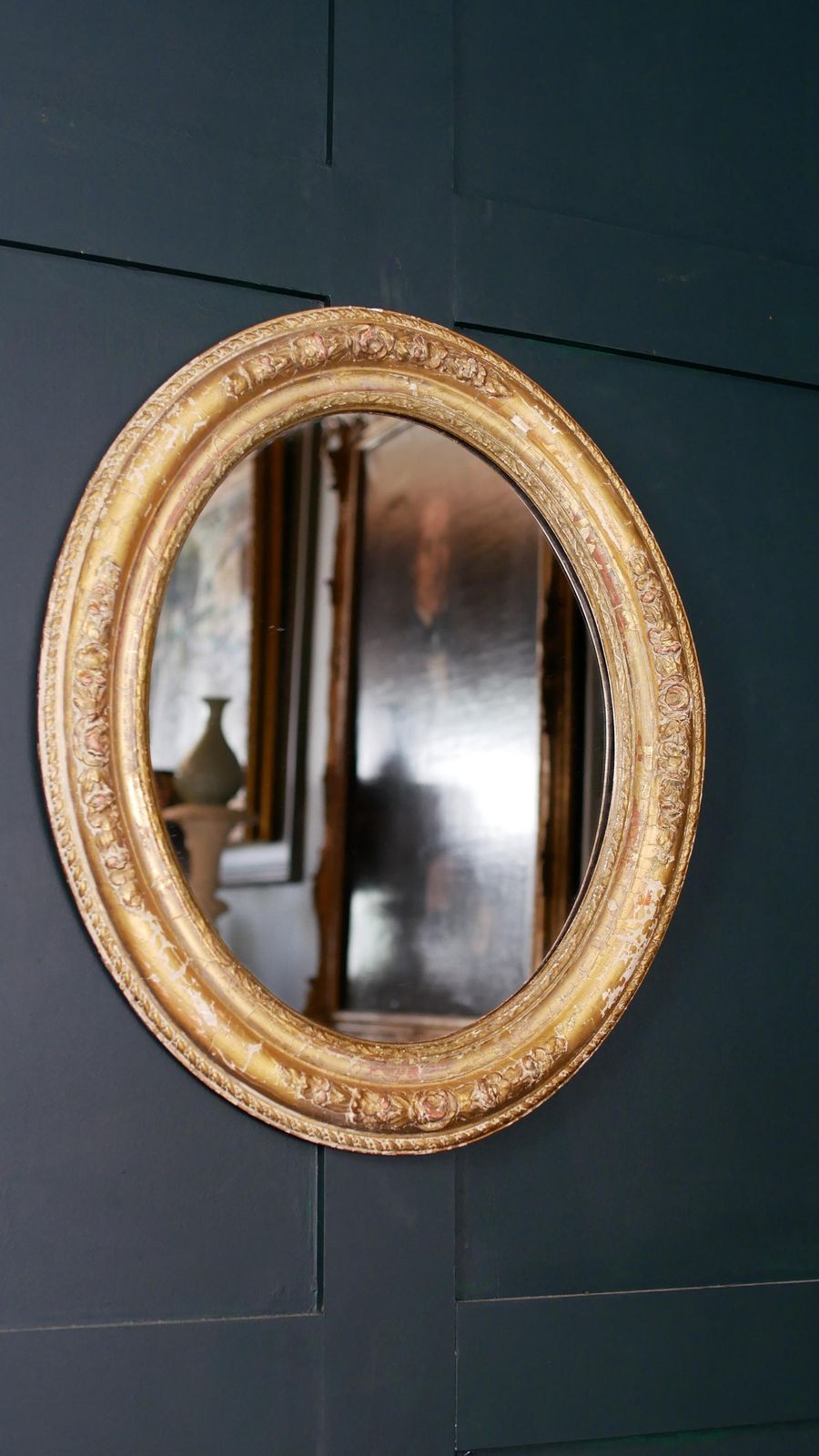 Antique Victorian Gesso Oval Mirror – Wonderful Distressed Patina