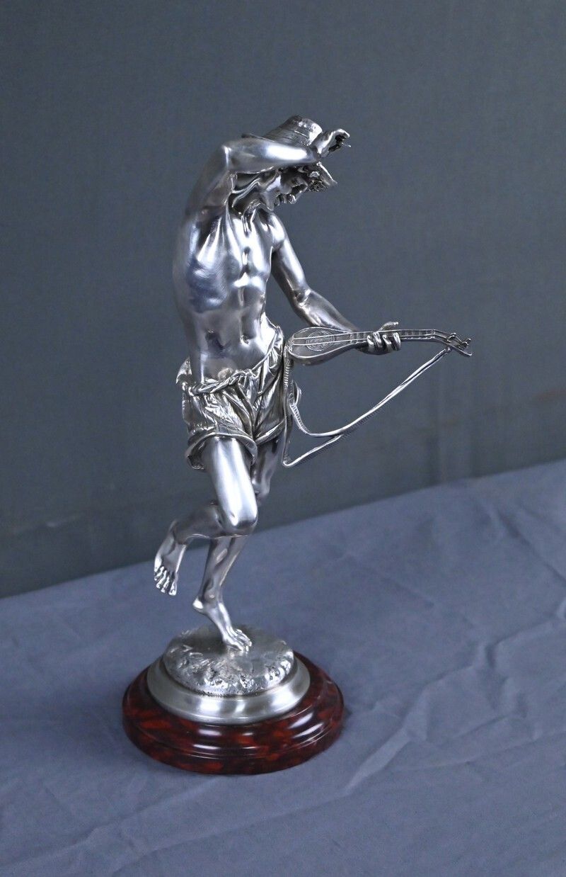 Silvered Bronze "The Neapolitan Mandolin Player" Signed A. Carrier – Part 2, 19th Century photo for sale