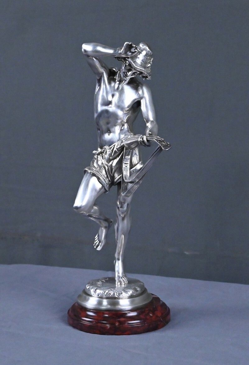Silvered Bronze "The Neapolitan Mandolin Player" Signed A. Carrier – Part 2, 19th Century photo Art