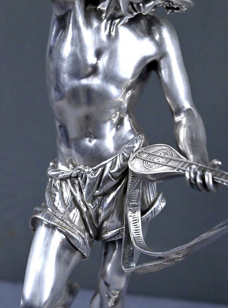 Silvered Bronze "The Neapolitan Mandolin Player" Signed A. Carrier – Part 2, 19th Century photo buy