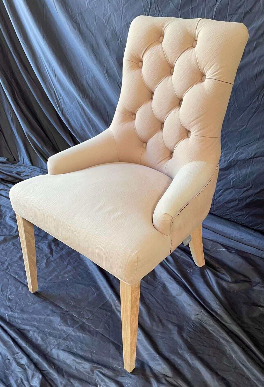 Neptune Linen Button Tufted Accent Chair – Country House Style photo for sale