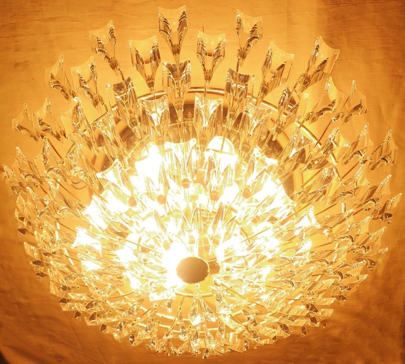 Stilkronen Gold Plated Brass And Crystal Chandelier, Italy 1970s photo for sale