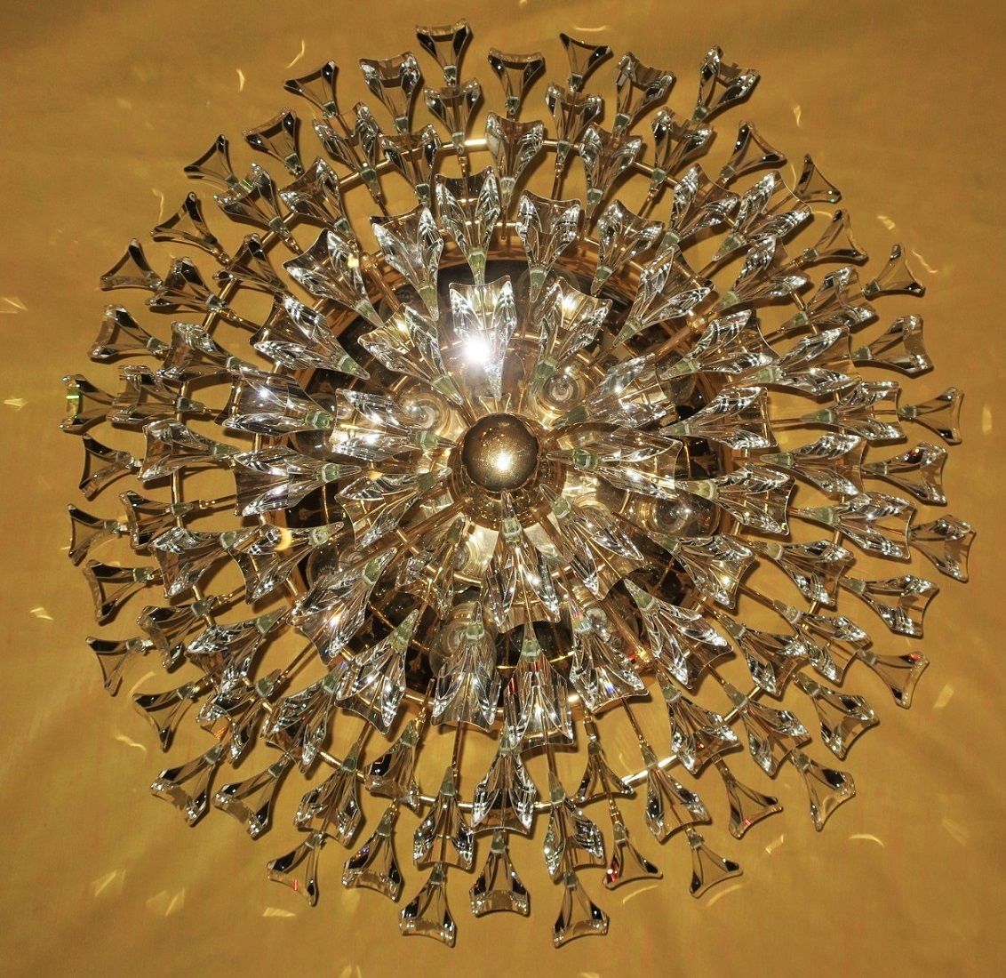 Stilkronen Gold Plated Brass And Crystal Chandelier, Italy 1970s photo vinterior
