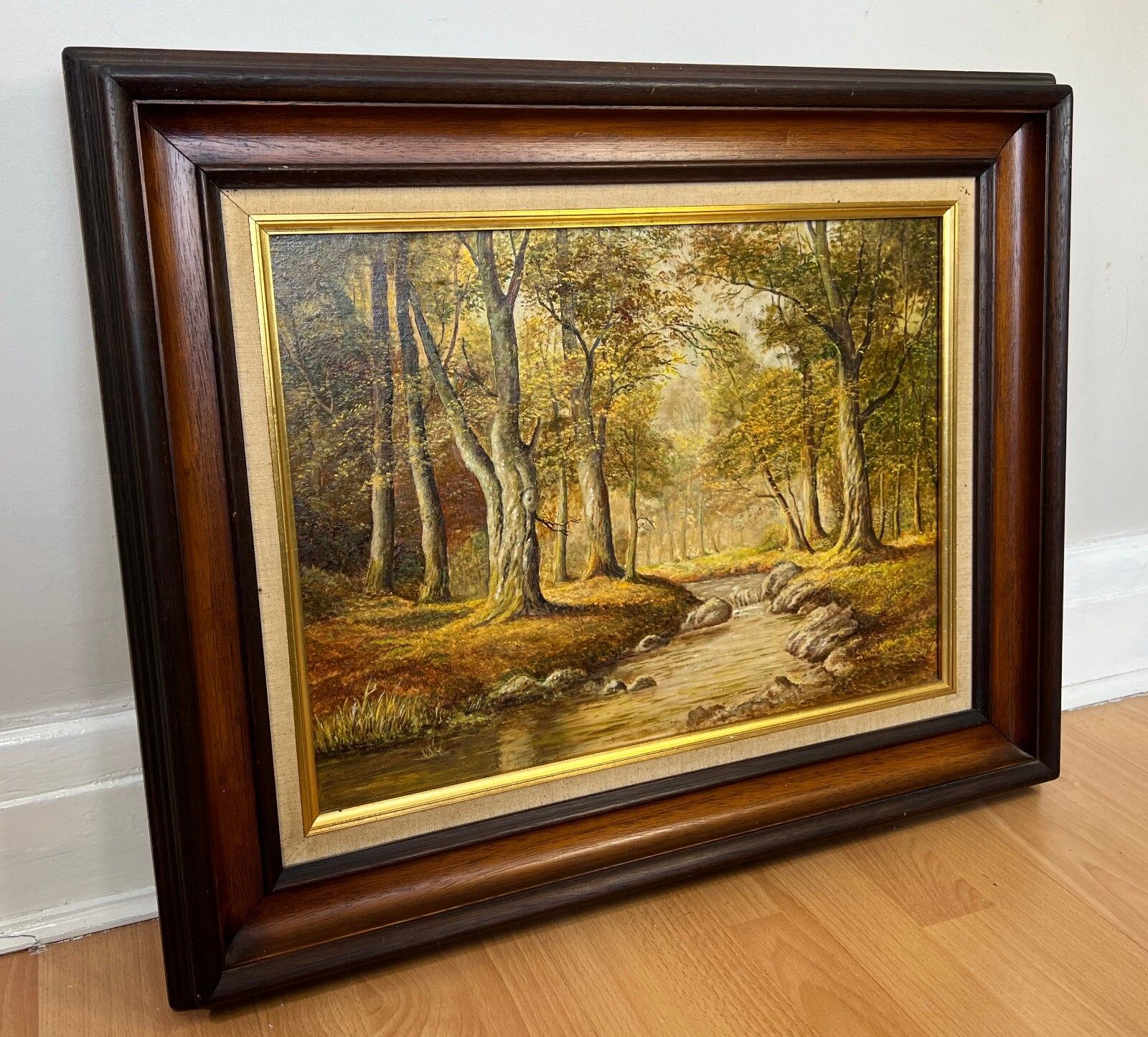 Oil Painting Vintage French Framed Landscape Woodland Art Wall Decor Lot 5131 photo furniture