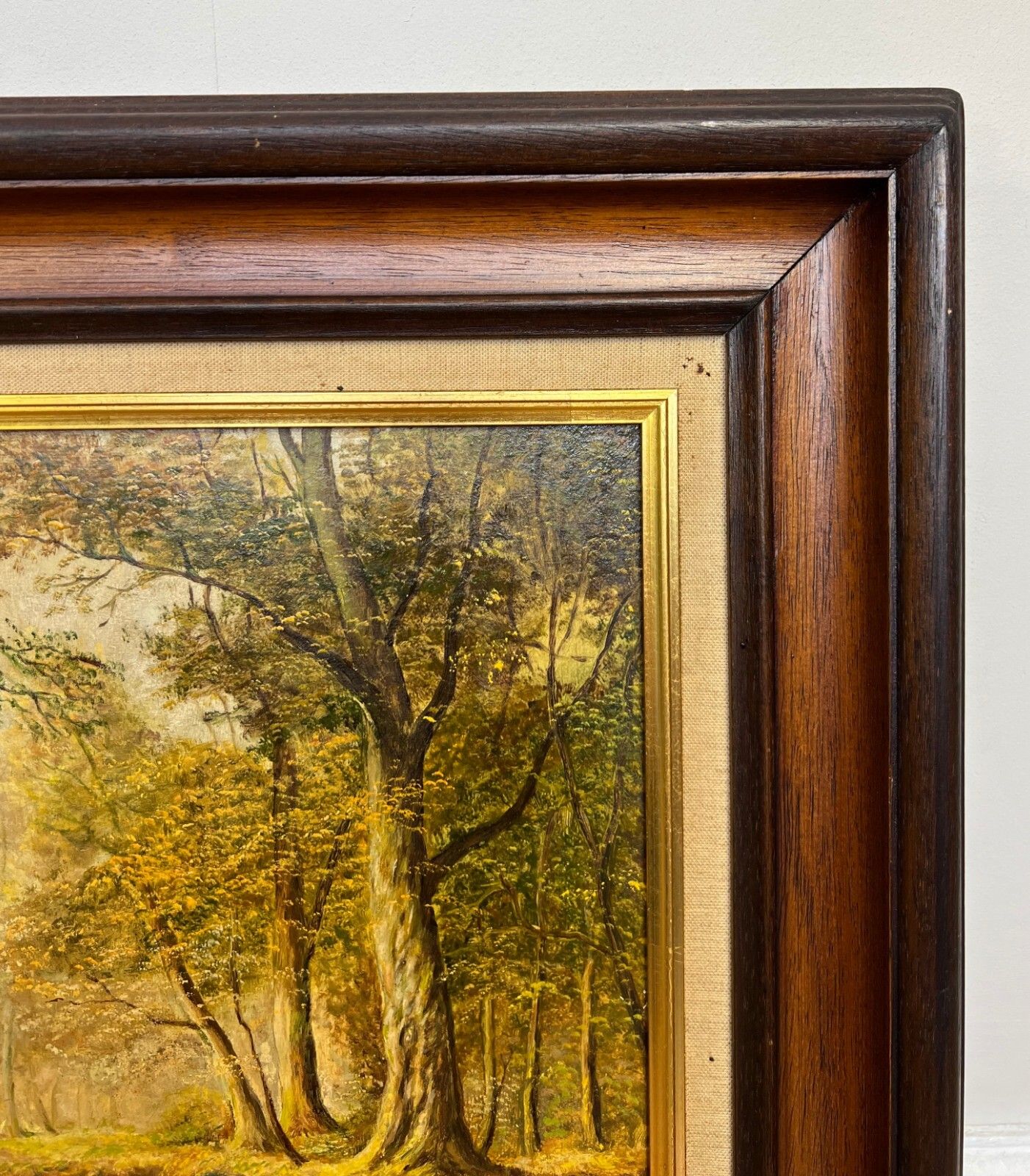 Oil Painting Vintage French Framed Landscape Woodland Art Wall Decor Lot 5131 photo 149.0