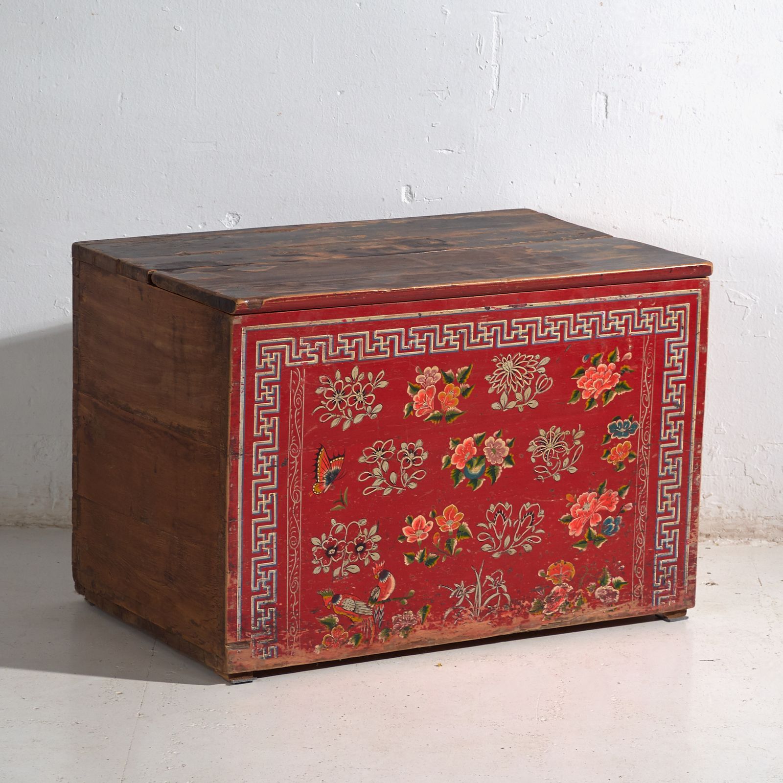 Antique Chinese Painted Trunk In Pine Wood – China, Circa 1930