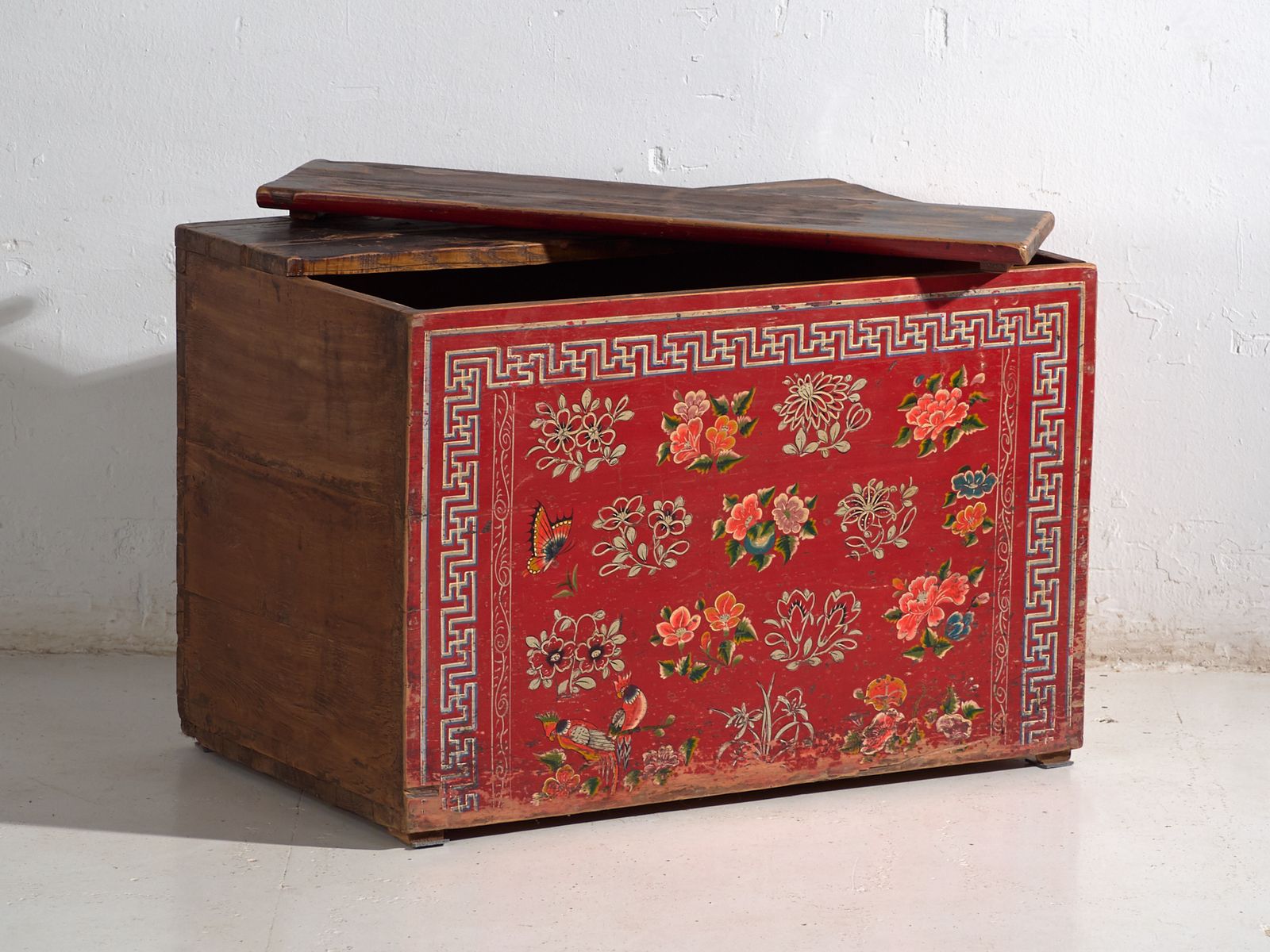 Antique Chinese Painted Trunk In Pine Wood – China, Circa 1930 photo for sale