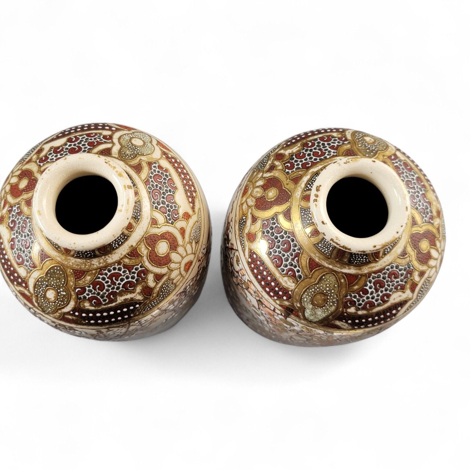 Pair Kyoto Satsuma Vases, Cranes & Plum Blossom, Meiji C.1890–1905 photo buy