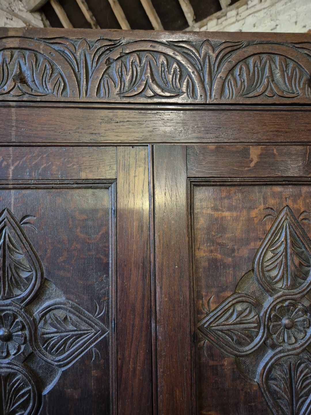 photo for sale 1920's Jacobean Style Large Carved Oak Corner Cabinet On Barley Twist Legs