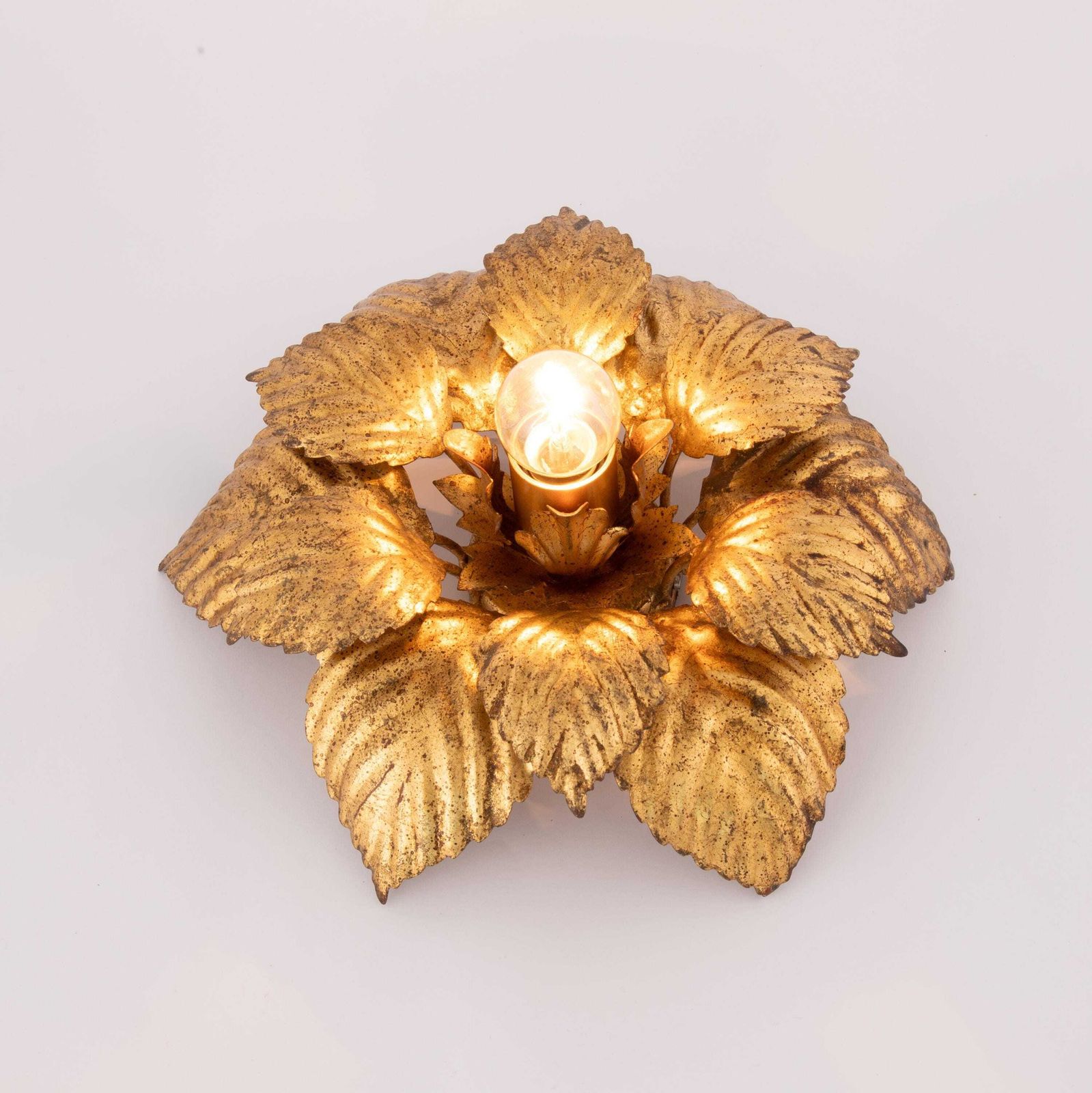 Vintage Italiaanse Goudblad Plafondlamp Of Wandlamp | Mid Century Hollywood Regency Sunburst Bloem Plafonnière Toleware Retro Jaren 1960 Verguld photo 363.0