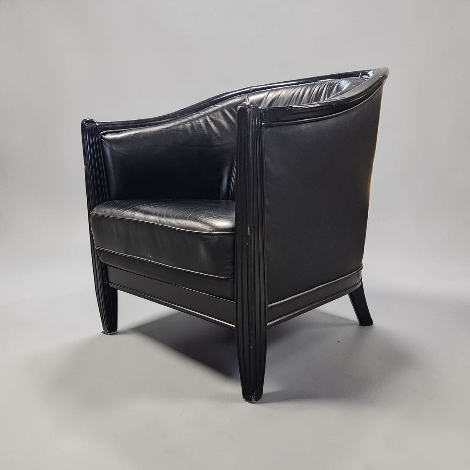 2 X Black Leather Armchair By Giorgetti 1980s / Good Condition Height 76 photo vinterior