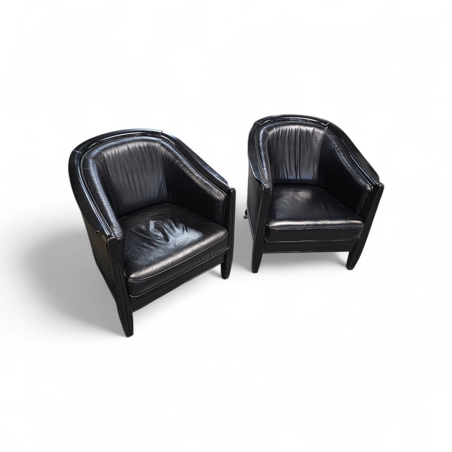 Furniture 2 X Black Leather Armchair By Giorgetti 1980s / Good Condition Height 76 photo