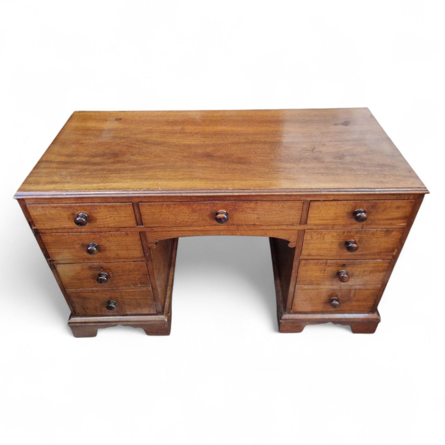 Victorian Mahogany Kneehole Desk Antique Writing Table 9 Drawer Pedestal Console photo furniture