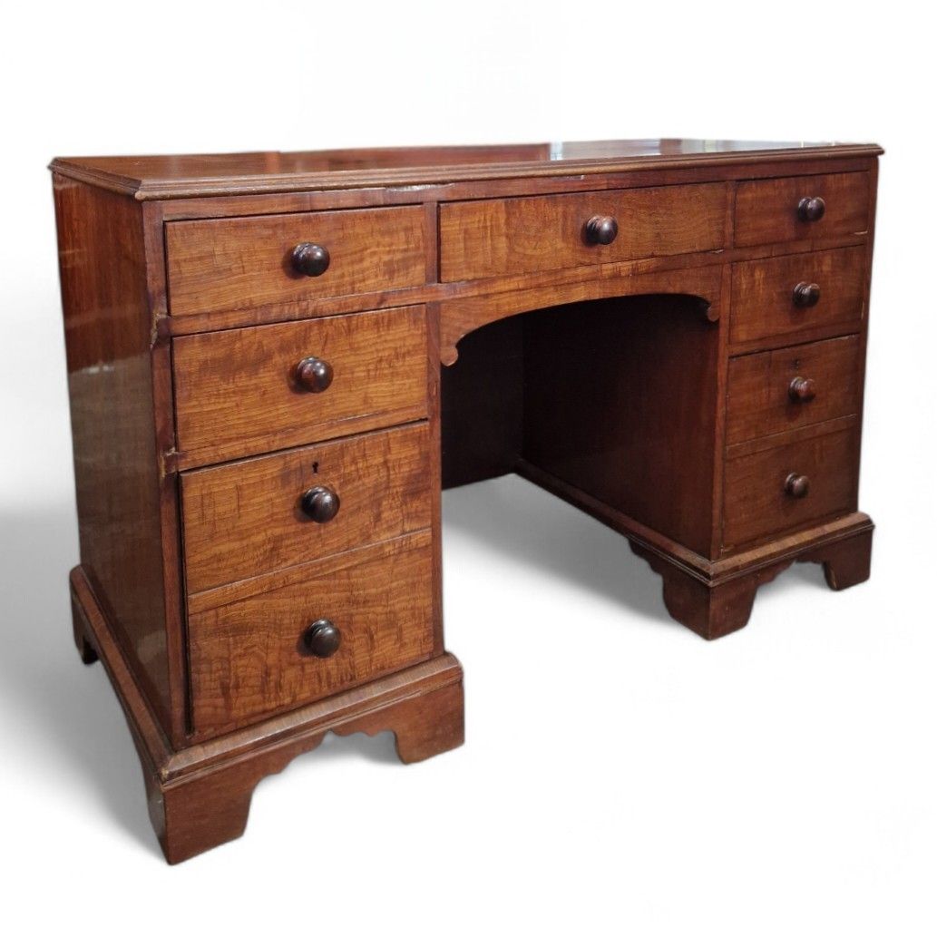 Furniture Victorian Mahogany Kneehole Desk Antique Writing Table 9 Drawer Pedestal Console photo