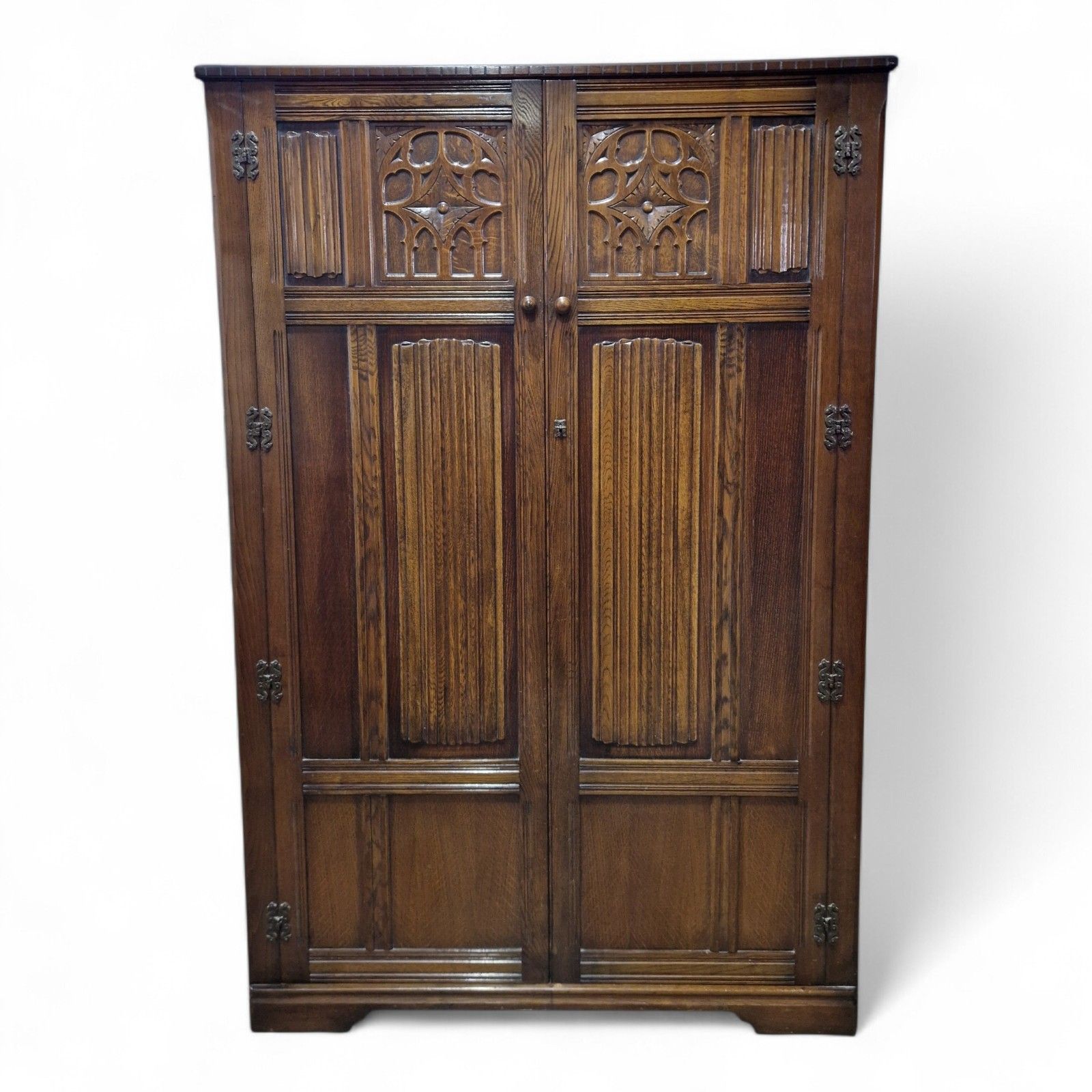 Large Oak Double Wardrobe Antique Carved Linenfold Panelled Wardrobe photo vintage
