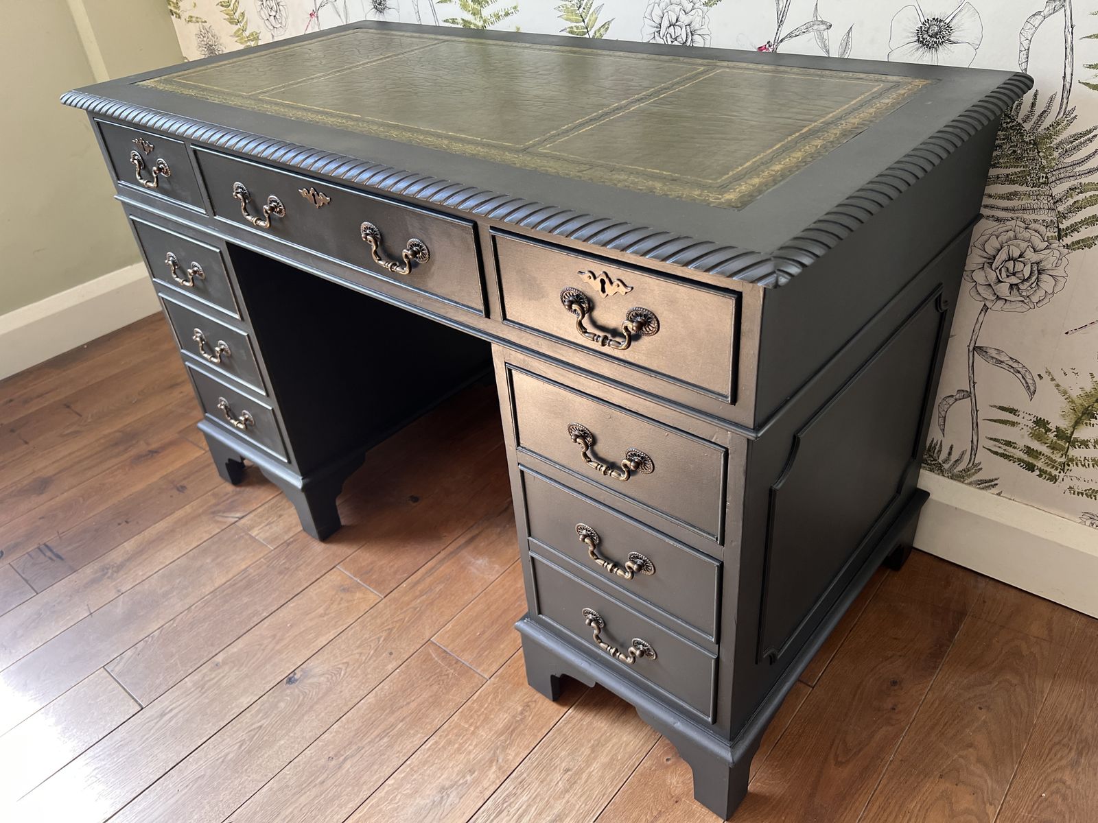 Antique Cast Iron Grey Mahogany Repro 8 Drawer Partner Desk photo furniture