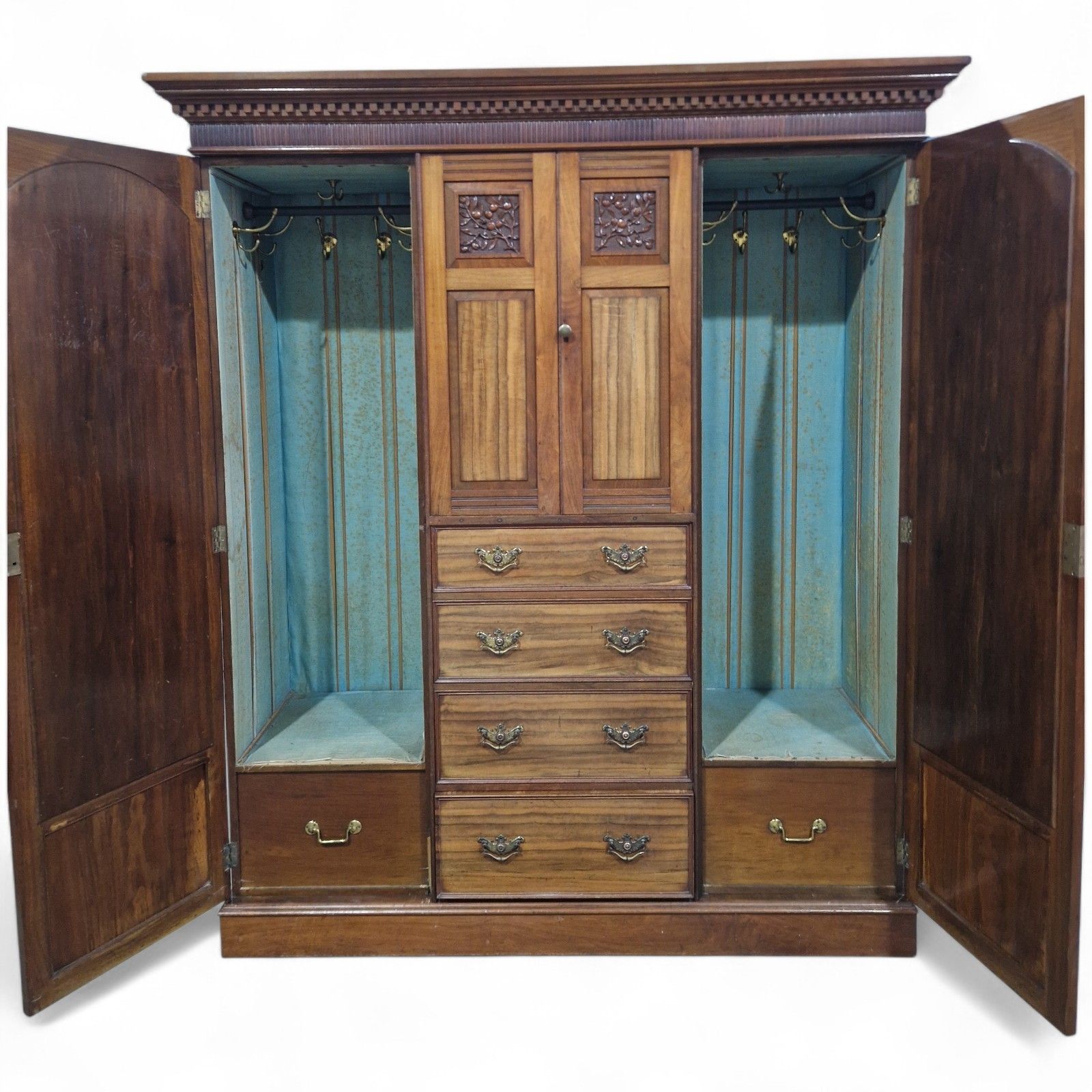 Victorian Combination Wardrobe Antique Carved Walnut Large Triple Wardrobe photo furniture