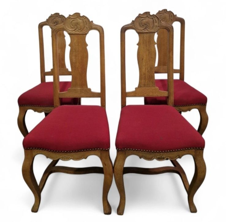 Set 6 Carved Oak French Dining Chairs Antique Style Cabriole Legs High Back photo furniture
