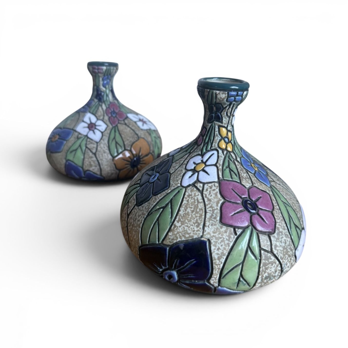 A Pair Of Amphora Porcelain Flower Vases, Austria, C.1920