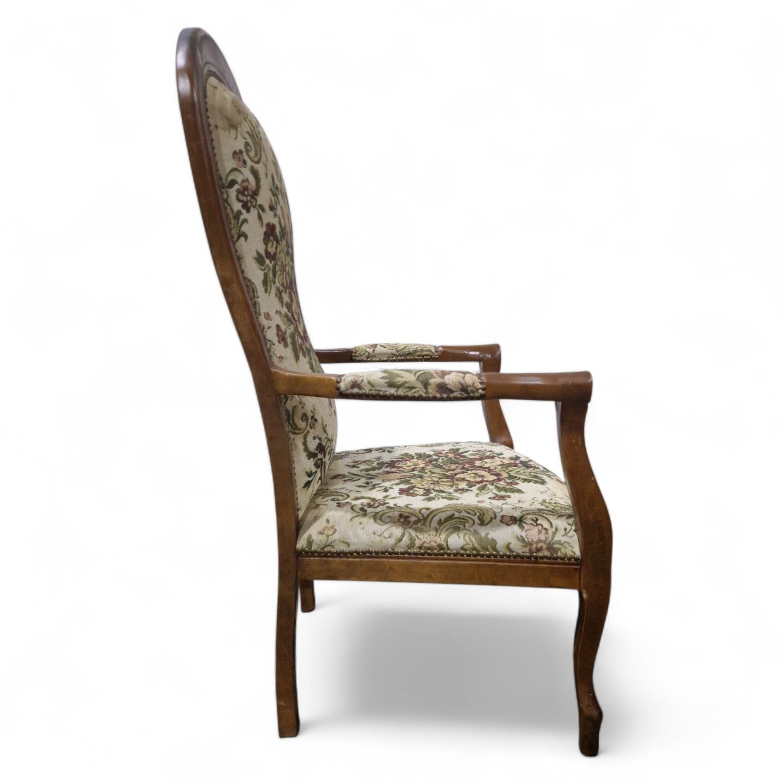 photo for sale French Carved Armchair Antique Style Upholstered Floral Tapestry Accent Chair