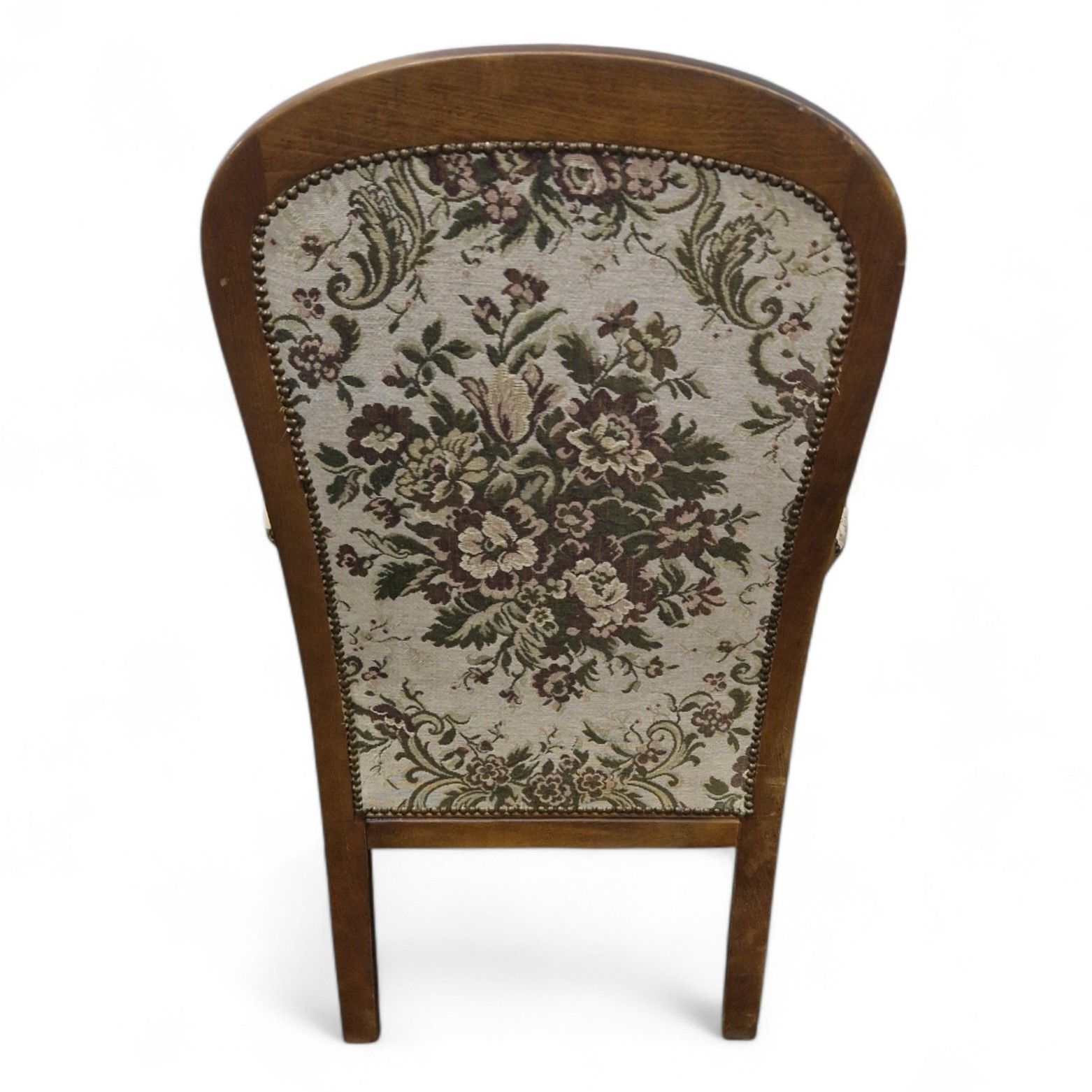 160.0 French Carved Armchair Antique Style Upholstered Floral Tapestry Accent Chair photo