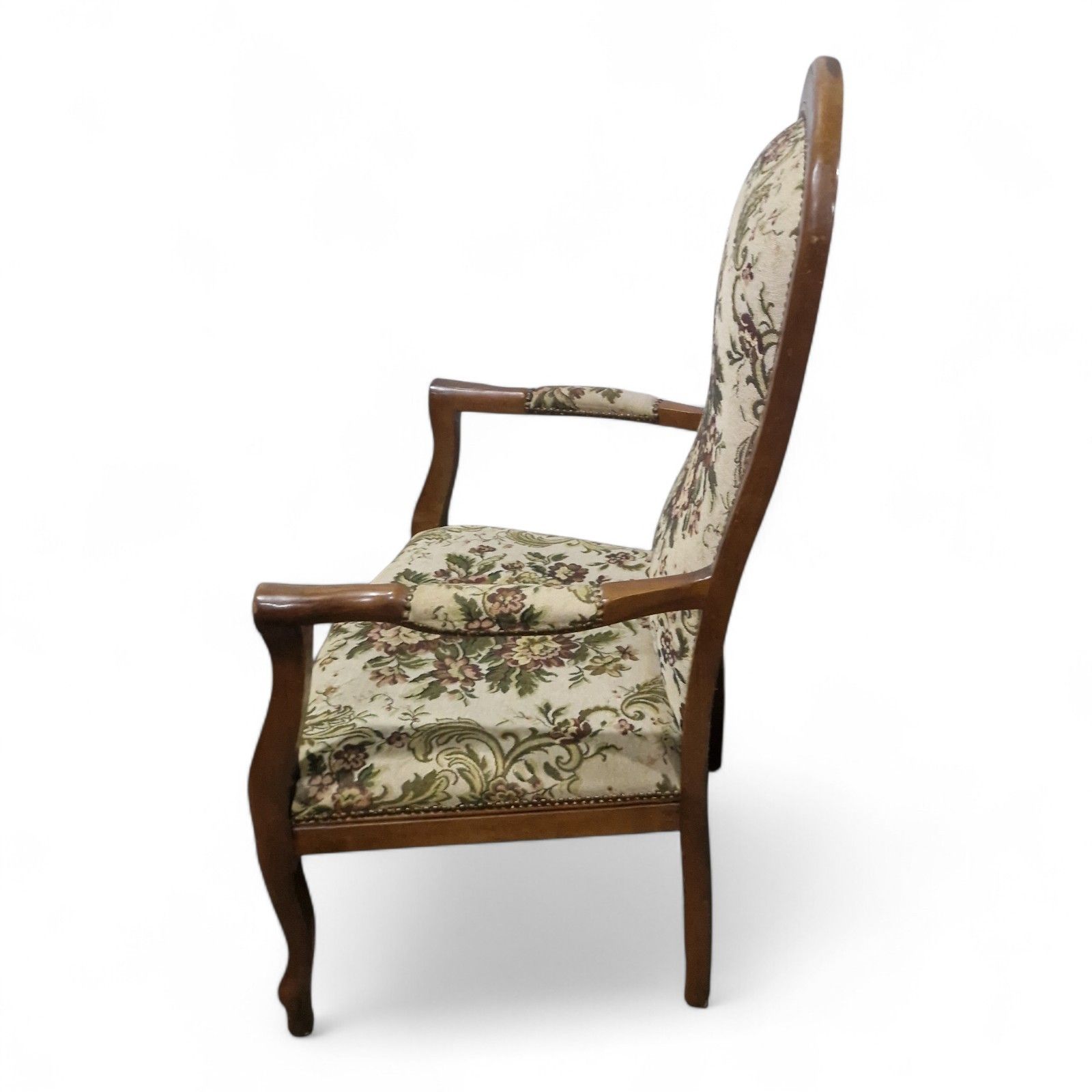 photo vinterior French Carved Armchair Antique Style Upholstered Floral Tapestry Accent Chair