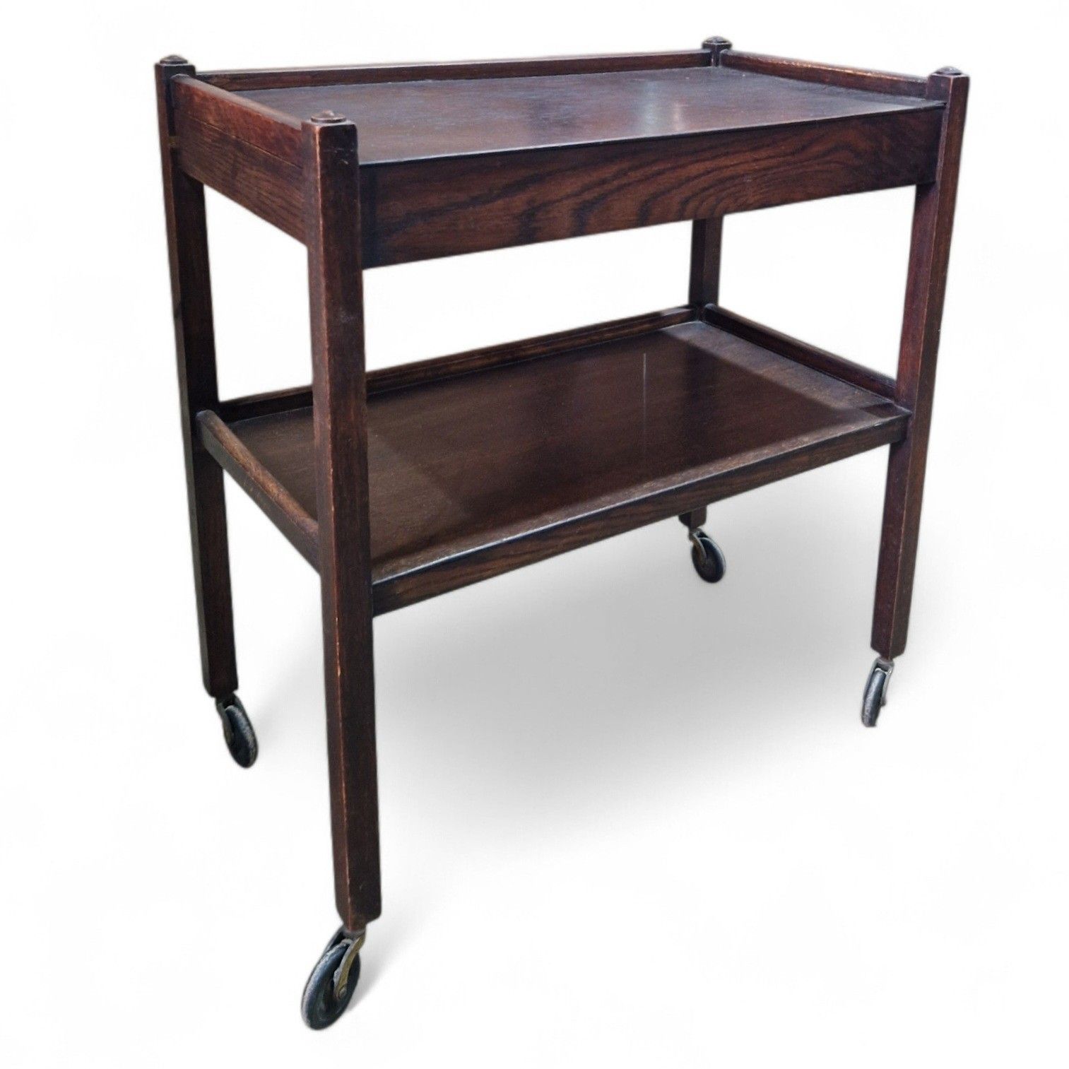 Vintage Serving Trolley 2 Tier Drinks Cart Castors Double Drawer Side Table photo Furniture