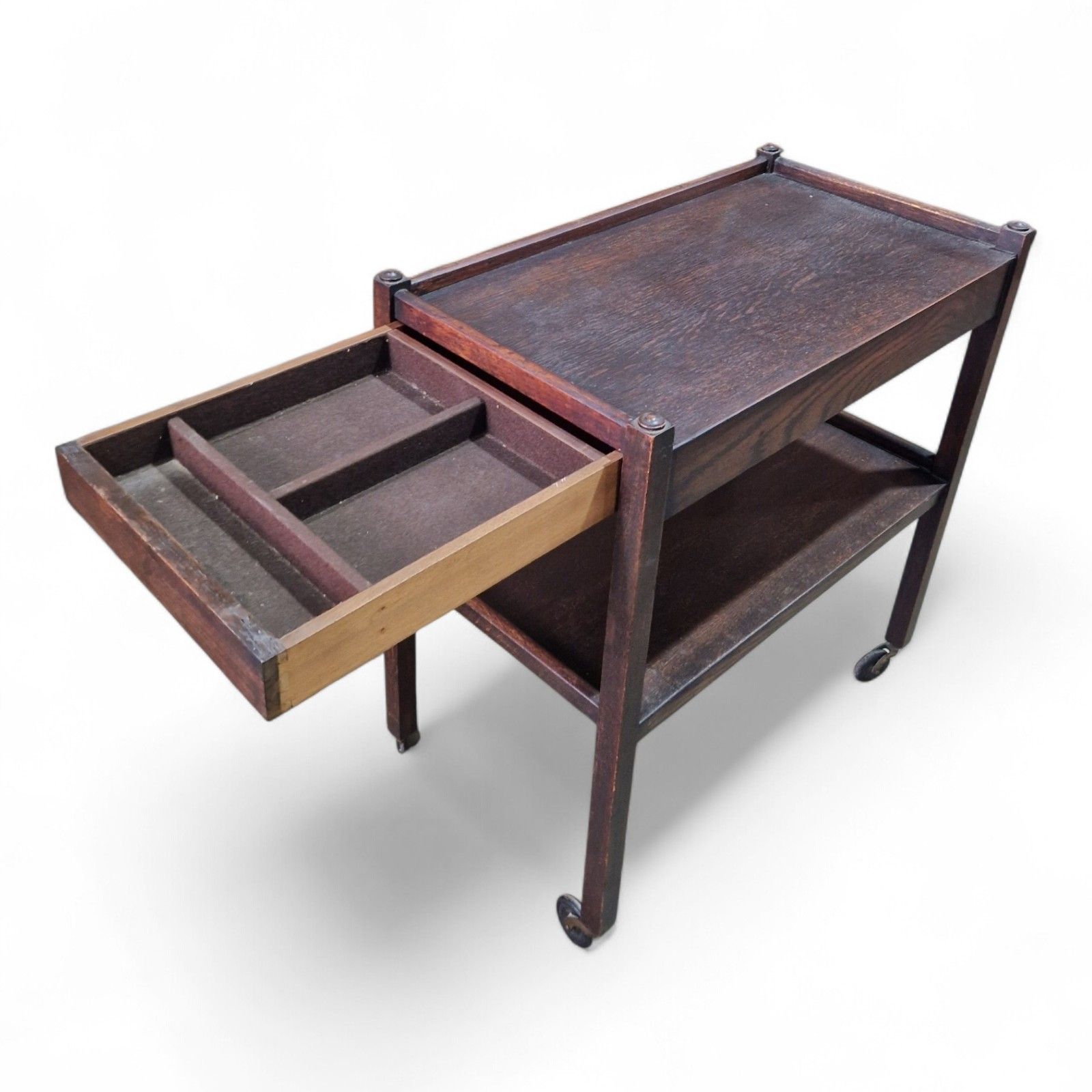 photo furniture Vintage Serving Trolley 2 Tier Drinks Cart Castors Double Drawer Side Table