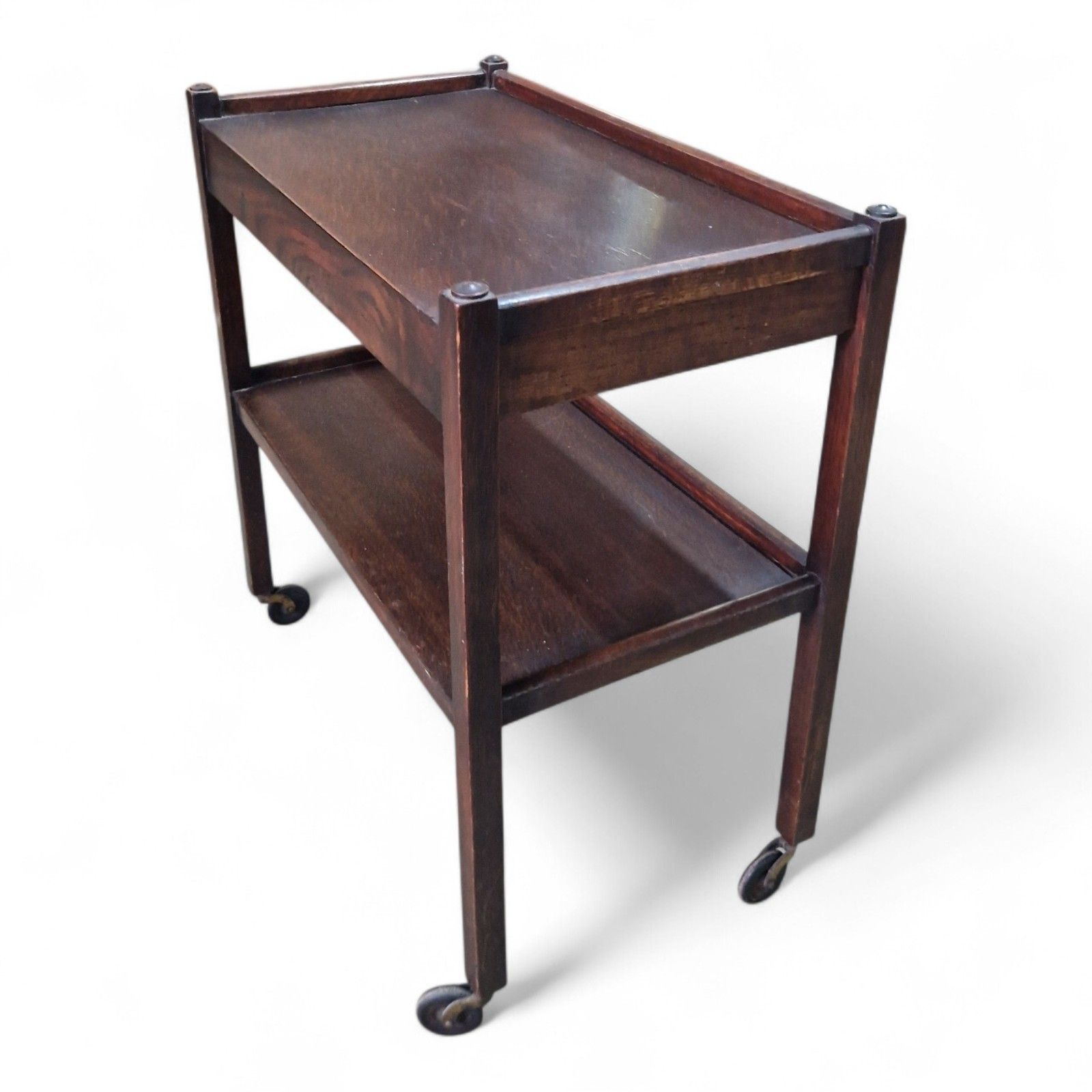 photo buy Vintage Serving Trolley 2 Tier Drinks Cart Castors Double Drawer Side Table
