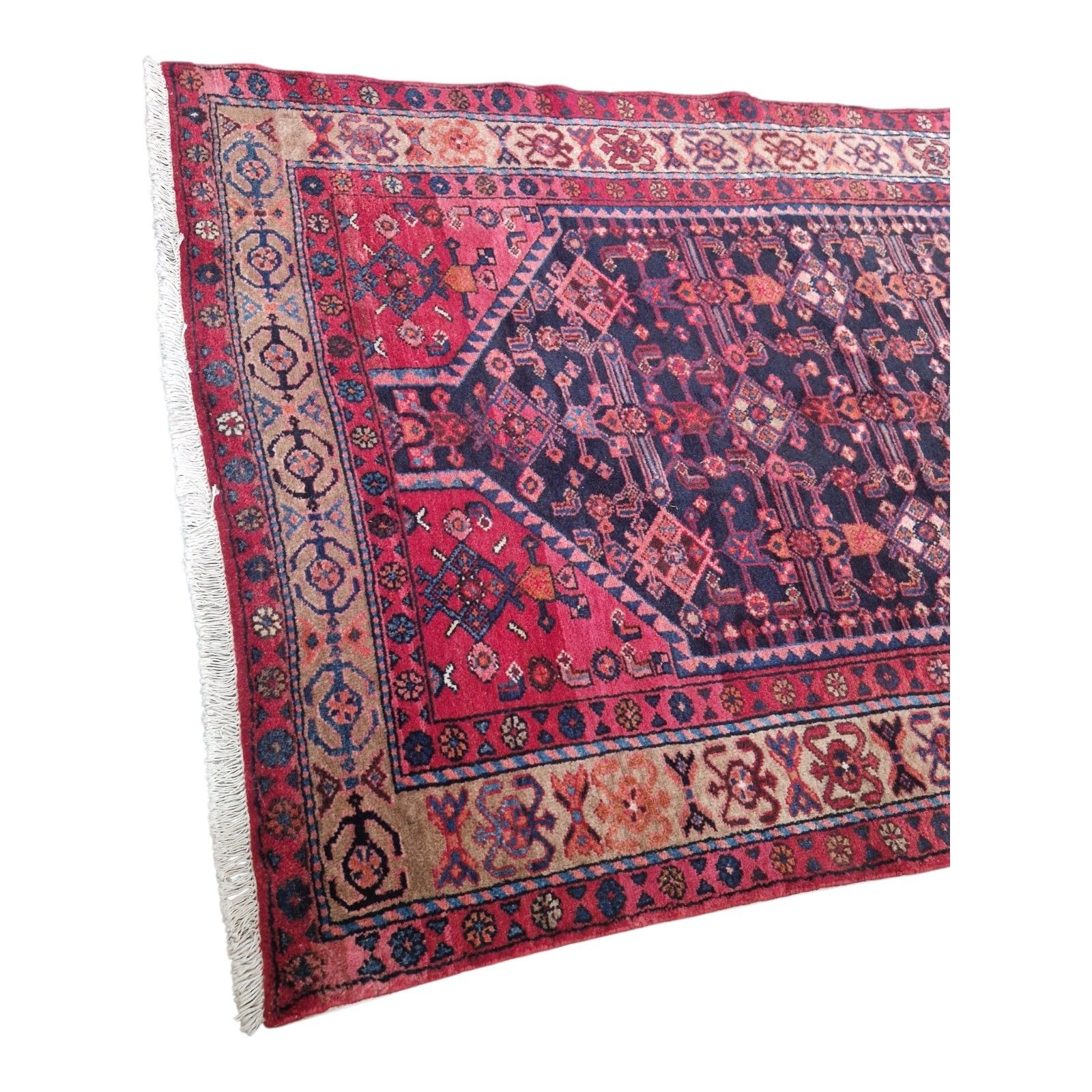 Antique Traditional Rug Red Pink Blue Geometric Carpet Thick Pile Decorative photo vinterior