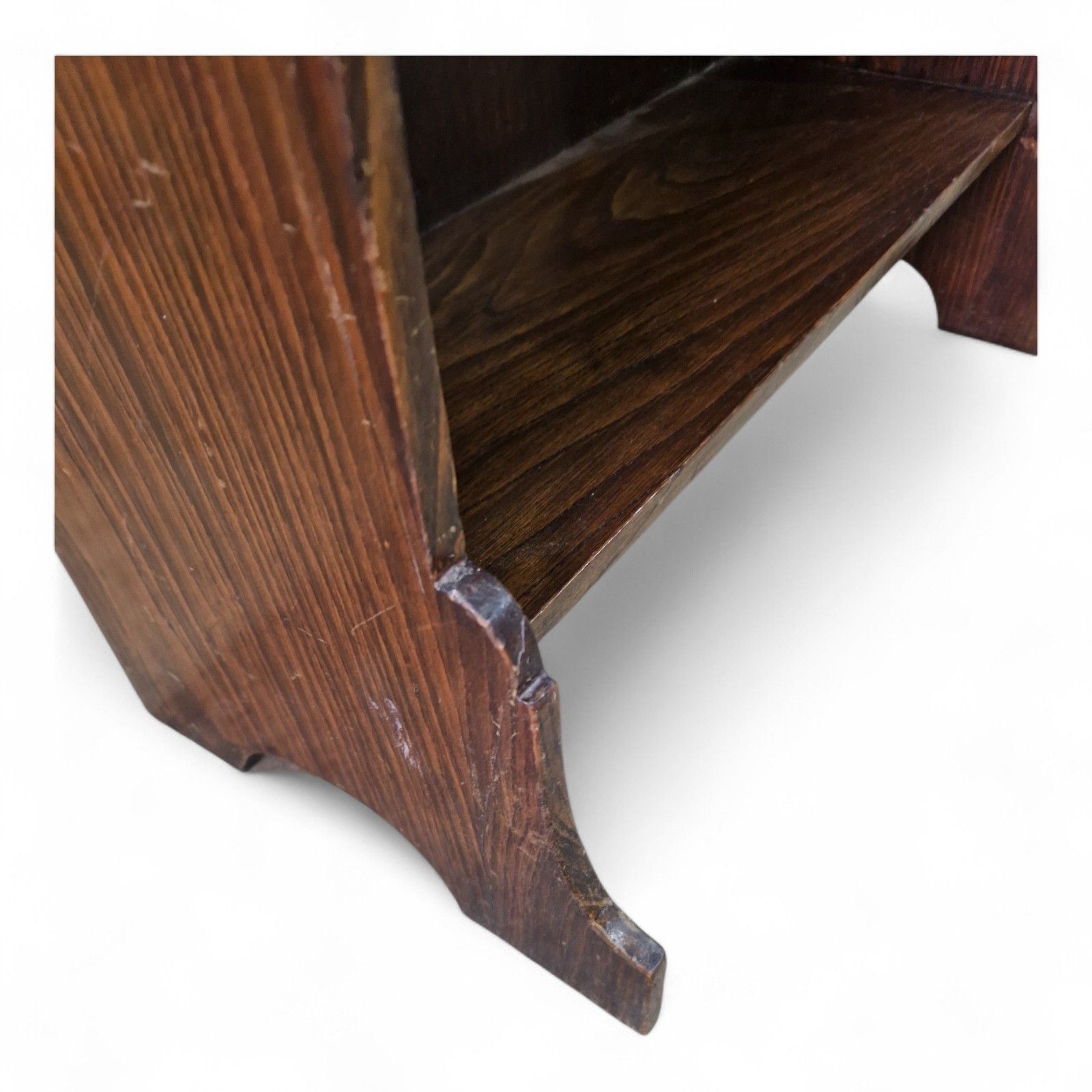 photo furniture Antique Oak Bookcase Magazine Rack Slim Shelves Paper Stand Vintage Unit
